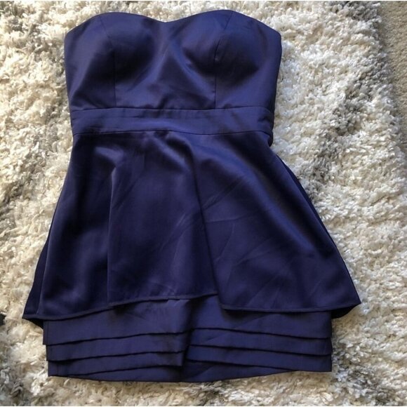 BCBGeneration Strapless Deep Purple Mini Dress Layered Hem Ruffle Front Size 6 - Picture 6 of 9